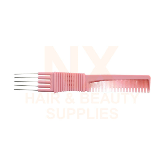 YTS - AC487 - 5 METAL TAIL COMB - BLACK/PINK/RED