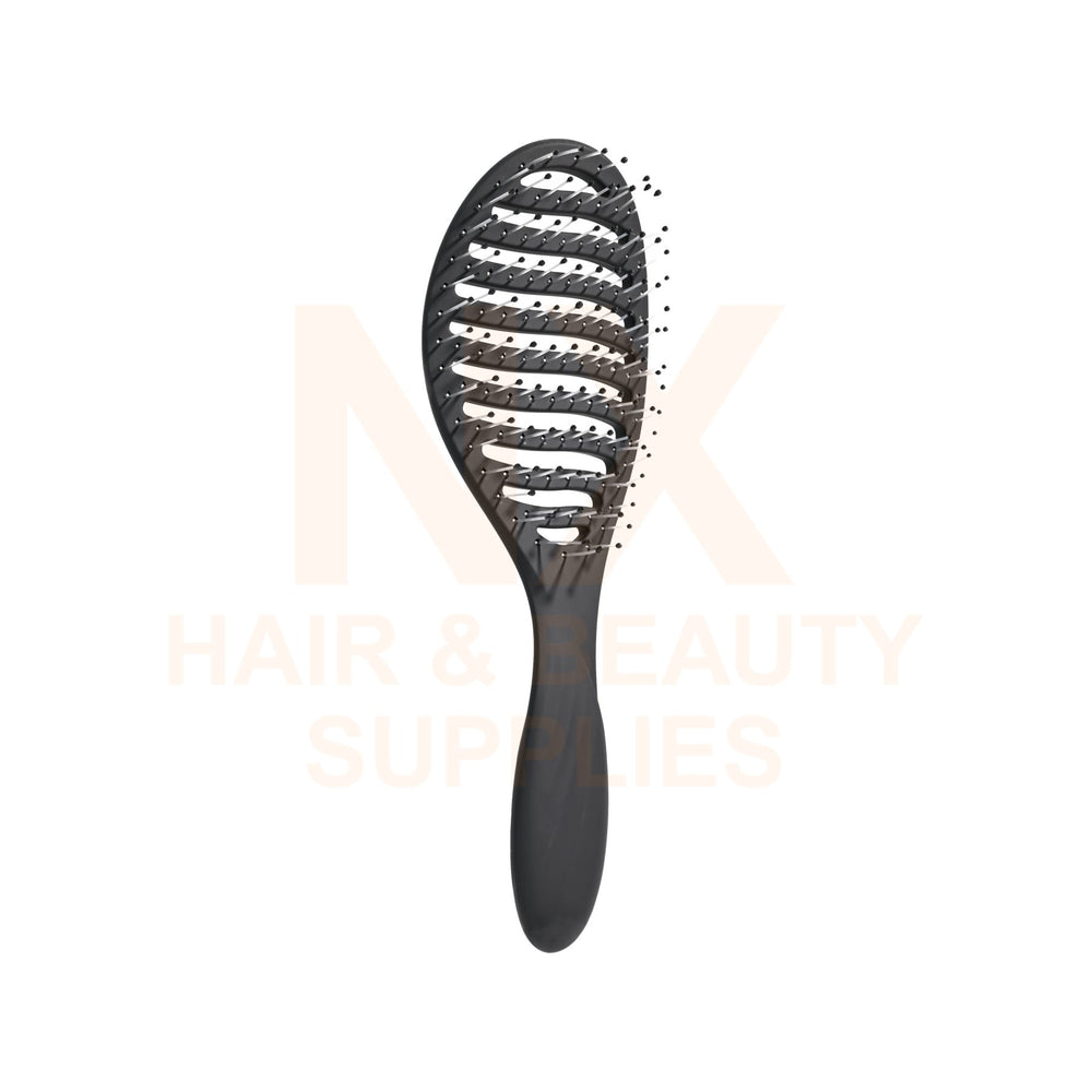 A black paddle-style hairbrush with a matte finish and flexible bristles, shown against a white background with a faint 'NK Hair & Beauty Supplies' watermark.