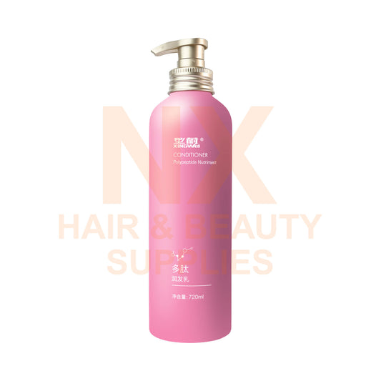 Pink bottle with pump dispenser on a white background, featuring 'NX Hair & Beauty Supplies' text.
