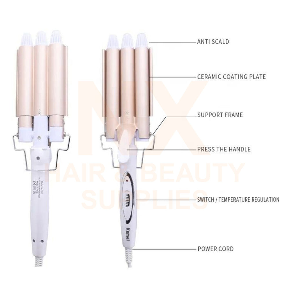 XD – KEMEI 3 BARREL CURLING IRON – 22MM (KM–1010)