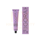 Schwarzkopf Professional GORA Royal Fashion Lights hair color tube in lavender purple next to its matching retail box, on a white background.